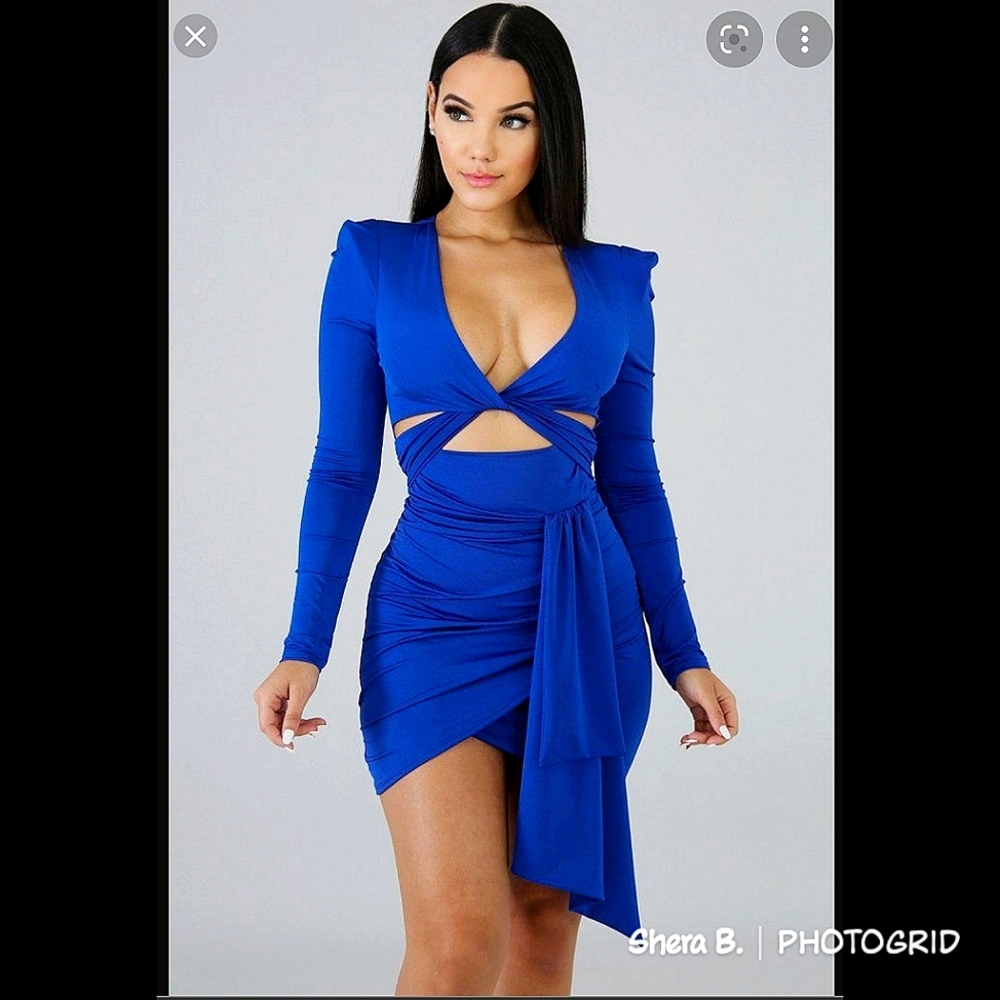 Blue Cutout Dress With Shoulder Pads